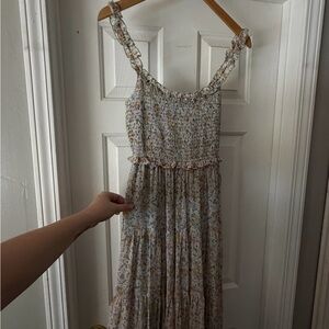 ASTR- Lilac Green Floral Smocked Maxi Dress